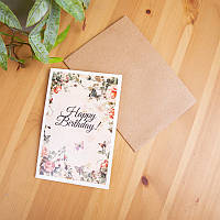 Листівка "Happy Birthday квіти" з конвертиком кольорова 15х10 см 1шт.