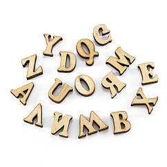 Кабошони Дерево, Алфавіт, Коричневий, 14~19х8~21х3.5~4 мм, 20 шт