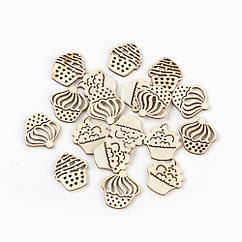 Кабошони Дерево, Торт, Мікс, Світло-коричневий, 26x23~26x2.5 мм, 20 шт