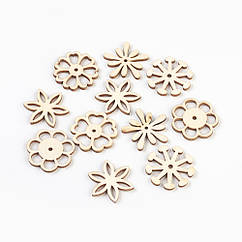 Кабошони Дерево, Квітка, Мікс, Світло-коричневий, 28-30х2.5 мм, 20 шт