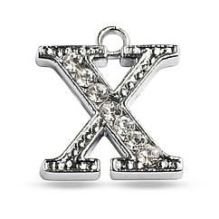 Кулон Метал зі Стразами, Платина, 14.5х12х2.5мм, Отвір 1.5мм, 1 шт