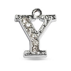 Кулон Метал зі Стразами, Платина, 14х12х2.5мм, Отвір 1.5мм, 1 шт