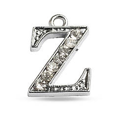 Кулон Метал зі Стразами, Платиновий Колір, 14.5х10х2.5мм, Отвір 1.5мм, 1 шт