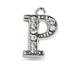 Кулон Метал зі Стразами, Платина, 19х9.5х2.5мм, Отвір 1.5мм, 1 шт