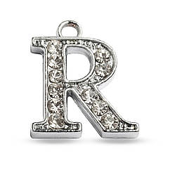 Кулон Метал зі Стразами, Колір Платина, 15х12х2.5мм, Отвір 1.5мм, 1 шт