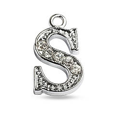 Кулон Метал зі Стразами, Платина, 15х8х2.5мм, Отвір 1.5мм, 1 шт