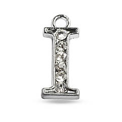 Кулон Метал зі Стразами, Платина, 14.5х6х2.5мм, Отвір 1.5мм, 1 шт