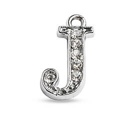 Кулон Метал зі Стразами, Платина, 14.5х7х2.5мм, Отвір 1.5мм, 1 шт