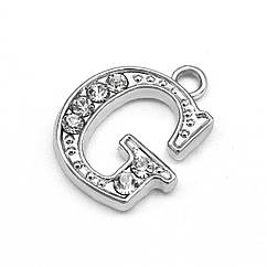 Кулон Метал зі Стразами, Платина, 14.5х11.5х2.5мм, Отвір 1.5мм, 1 шт