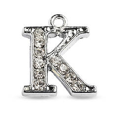 Кулон Метал зі Стразами, Платина, 15х12х2.5мм, Отвір 1.5мм, 1 шт