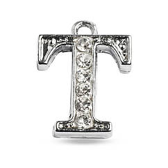 Кулон Метал зі Стразами, Платина, 14.5х11х2.5мм, Отвір 1.5мм, 1 шт