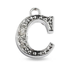 Кулон Метал зі Стразами, Платина, 14х10х2.5мм, Отвір 1.5мм, 1 шт