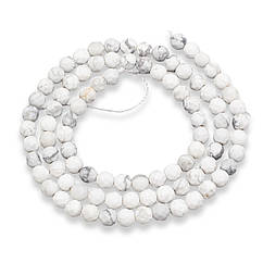 Намистини Натуральний Говліт Круглі, Грановані, 4мм, Отвір 1мм, близько 96шт/40см/нитка