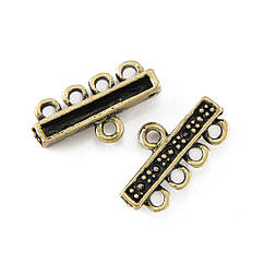 Конектор Прямокутний, Біжутерний сплав, 5 отворів, Колір Бронзовий, 22.5х12х3.5мм, Отвір 2мм, 2 шт