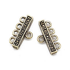 Конектор Прямокутний, Біжутерний сплав, 5 отворів, Античне Золото, 22.5х12х3.5мм, Отвір 2мм, 2 шт