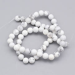 Намистини Натуральний Говліт, на Нитках, Круглі, Білий, 6мм, Отвір 1мм, близько 57шт/36см/нитка