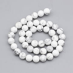 Намистини Натуральний Говліт Круглі, Білий, 8~9мм, Отвір 1мм, близько 44шт/38см/нитка