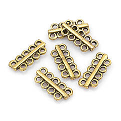 Роздільник для намистин Прямокутний, Біжутерний сплав, на 5/4 отвори, Античне Золото, 18х8мм, 6 шт