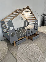 Ліжко будиночок 800х1800мм з ящиками Сіре