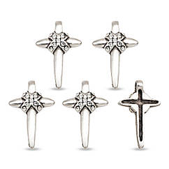 Кулон Хрест зі Стразами, Метал, Античне Срібло, 22х14х4мм, Отвір 2мм, 5 шт