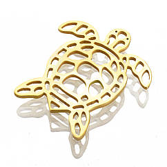 Конектор Філігранний, Нержавіюча Сталь, Черепаха, Золото, 24х21х1мм, 1 шт