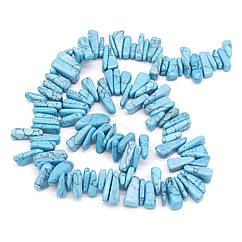 Намистини Натуральний Говліт, на Нитках, Шматочки, Пофарбовані, Блакитний, 12~20x6~10x3~10мм, 104шт/38см/нитка