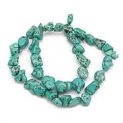 Намистини Натуральний Говліт Шматочки, Морський Зелений, 11~16x10~20мм, Отвір 1мм, близько 39см/нитка
