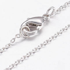 Готова Основа для Намист, Латунь, Застібка Карабін-Лобстер, Покриття Платина, 45см, Товщина 1мм, 1 шт