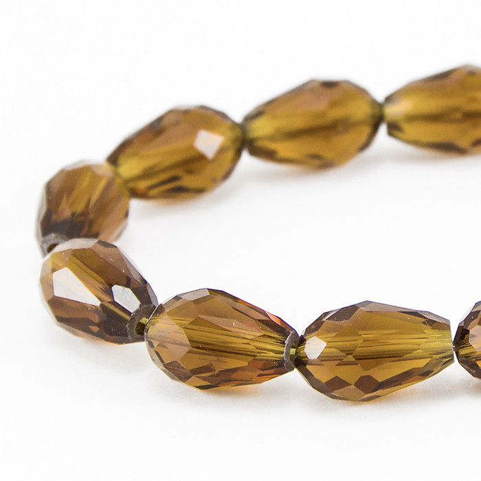 Намистини Скло Крапля, Прозорі, Грановані, Світлий Хакі, 15х10мм, Отвір 2мм, близько 50шт/79см/нитка, фото 1