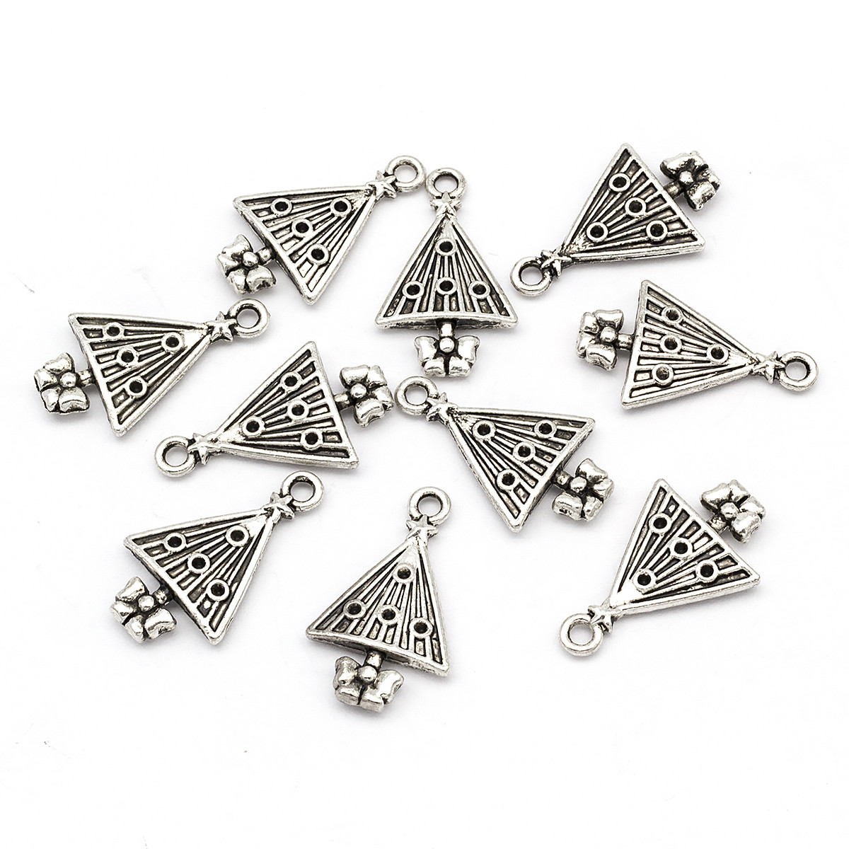 Кулон-Сеттинг Ялинка під Стрази, Емальєрний, Метал, Античне Срібло, 22.5х13х2.5мм, під Стрази 1мм, 10 шт, фото 1