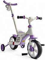 Детский велосипед беговел с родительской ручкой SP-Sport Hello Baby 1688 от 1,5 лет White-Violet
