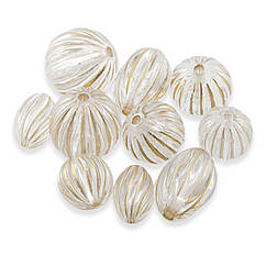 Намистини Акрилові "Мілан", з Малюнком Металік Золото, Мікс Форм, Безбарвний, 11~18х9~12мм, 10 шт