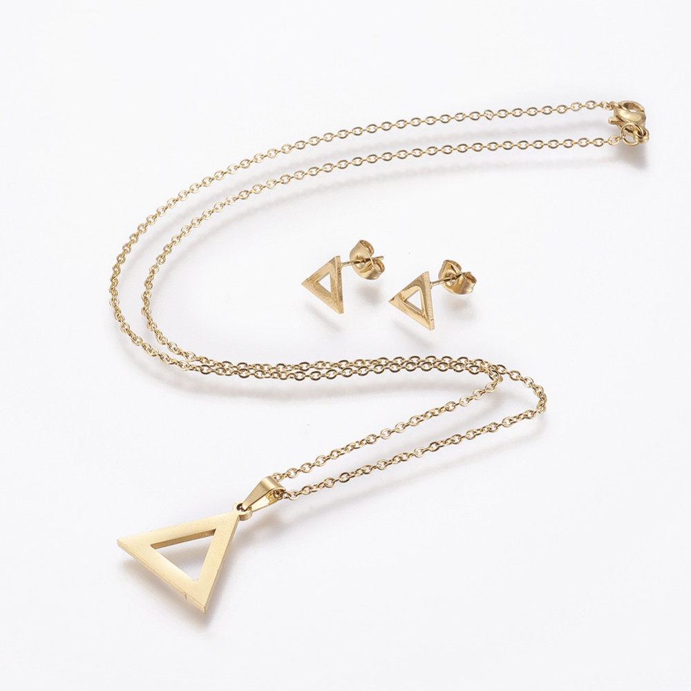 Комплект з Нержавіючої Сталі, Ланцюжок і Сережки-гвоздики, Золото, 44-46.3см, Підвіс: 18х18.5мм, фото 1