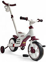 Детский велосипед беговел с родительской ручкой SP-Sport Hello Baby 1688 от 1,5 лет White-Burgundy