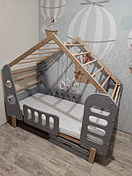 Ліжко будиночок 800х1600мм з ящиками Сіре