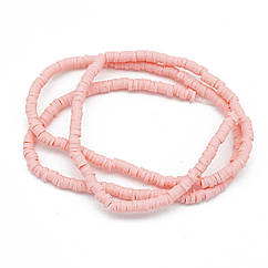 Намистини Еко з Полімерної Глини, Ручна Робота, Круглі Плоскі, Рожевий, 3х1мм, 375шт/40см/нитка