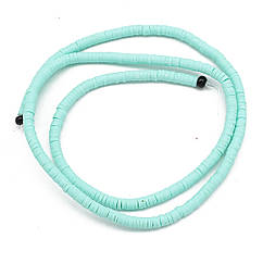 Намистини Екологічні з Полімерної Глини, Ручна Робота, Круглі Плоскі, Аквамарин, 3х1мм, 375шт/40см/нитка