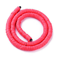 Намистини Екологічні з Полімерної Глини, Ручна Робота, Круглі Плоскі, Лососевий, 6х1мм, 345шт/40см/нитка