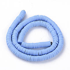 Намистини Екологічні з Полімерної Глини, Ручна Робота, Круглі Плоскі, Волошковий, 6х1мм, 345шт/40см/нитка