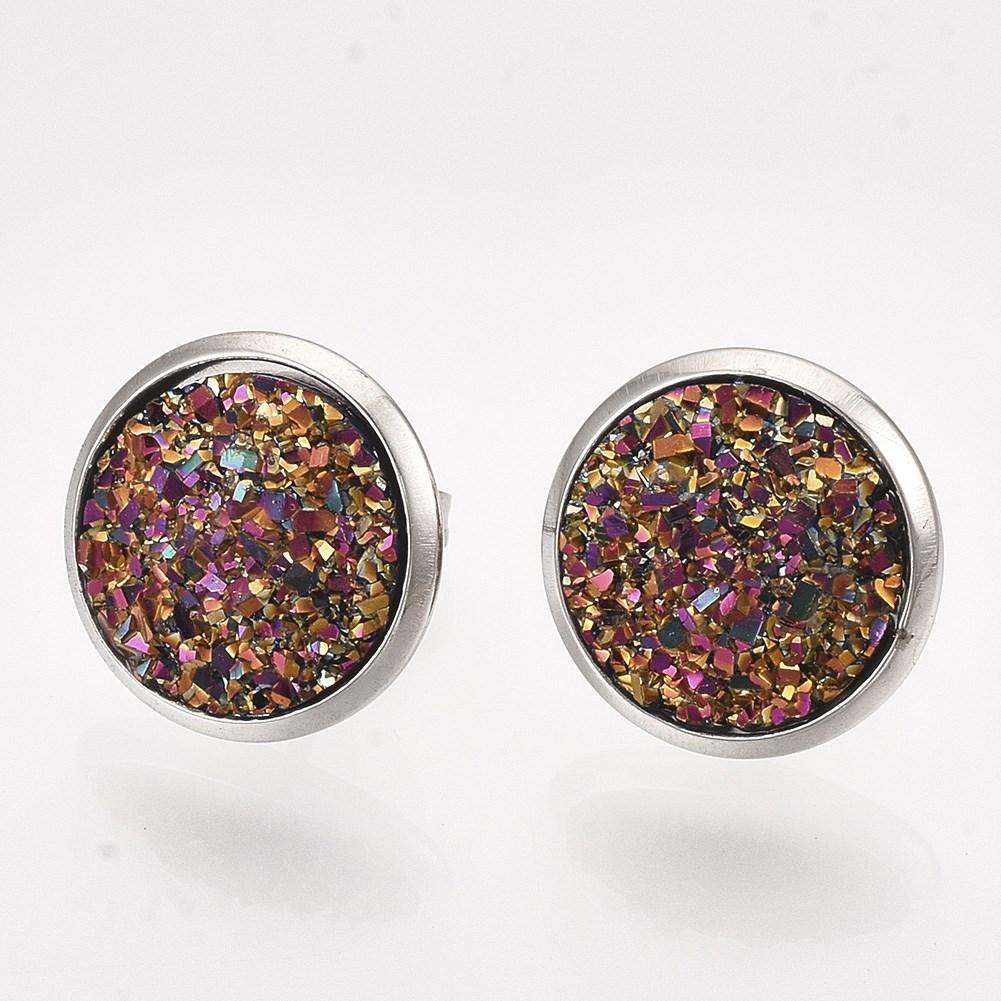 Сережки Пусети, Нерж. Сталь + Смола, Пурпурний, 14мм, Штифт: 0.8мм, 1 пара, фото 1