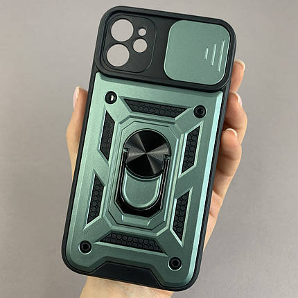 Чохол для iPhone 11 протиударний з підставкою зі шторкою на телефон айфон 11 зелений crt, фото 1