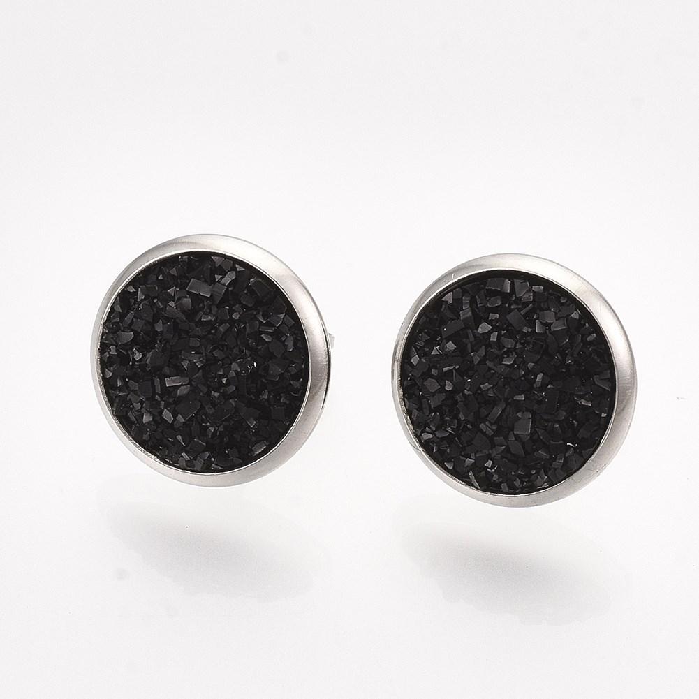 Сережки Пусети, Нерж. Сталь + Смола, Чорний, 14мм, Штифт: 0.8мм, 1 пара, фото 1