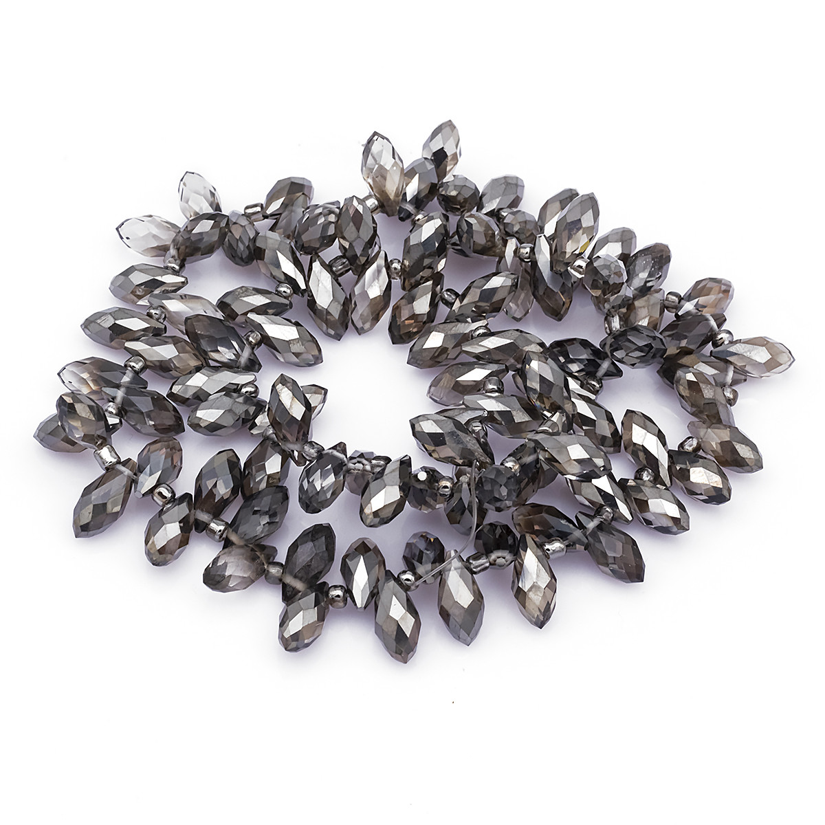 Намистини Гальваніка Скло, Наполовину Пофарбовані, Грановані, Крапля, Чорний, 12x6х6мм, 100шт/60см/нитка, фото 1