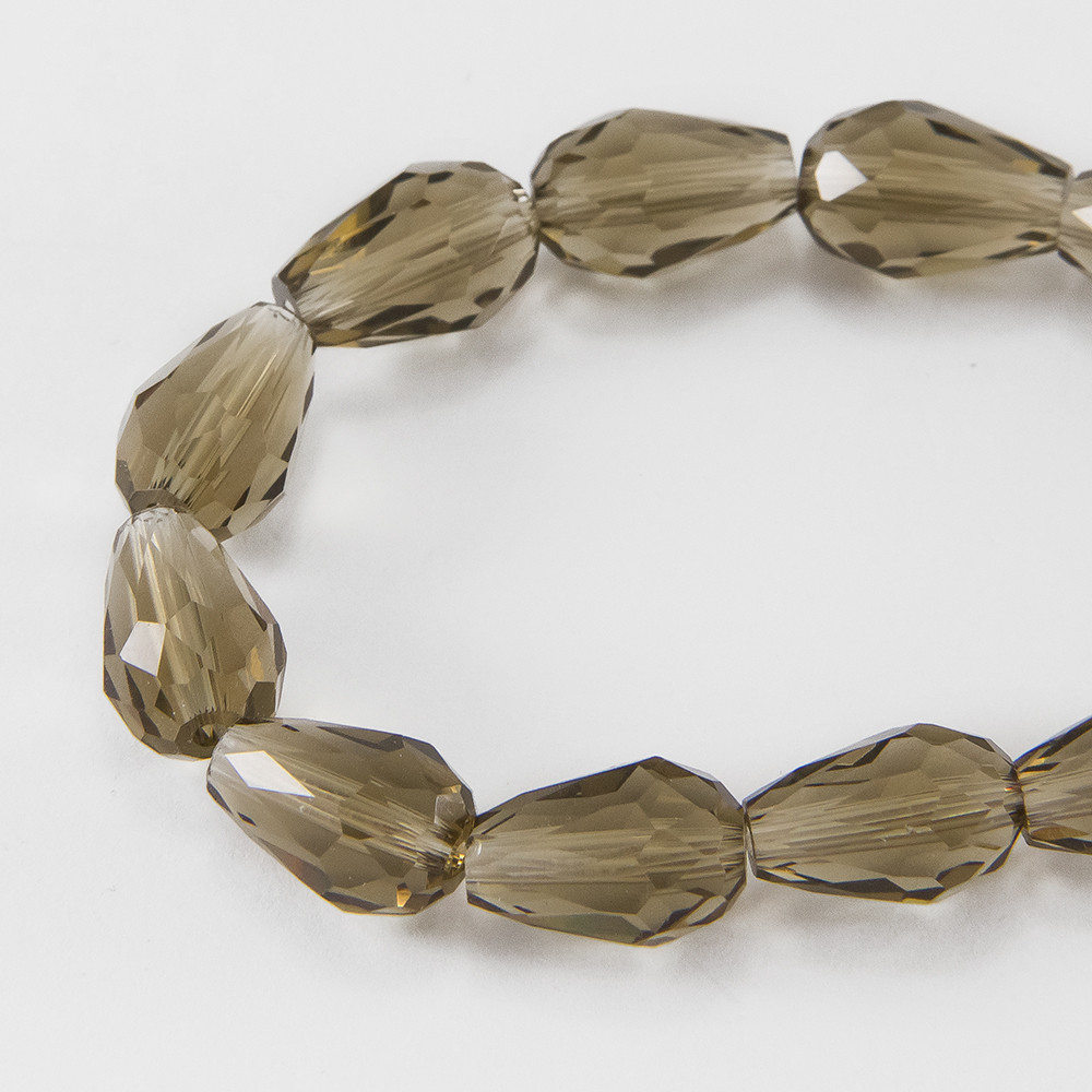 Намистини Скло Крапля, Прозорі, Грановані, Сірий, 11х8мм, Отвір 1мм, близько 60шт/71см/нитка, фото 1