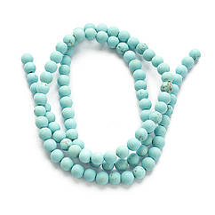 Намистини Натуральний Говліт, на Нитках, Матові, Круглі, Термозабарвлені, Бірюзовий, 4мм, 85шт/35.5см/нитка