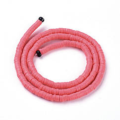 Намистини Екологічні з Полімерної Глини, Ручна Робота, Круглі Плоскі, Лососевий, 4х1мм, 375шт/40см/нитка