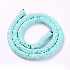 Намистини Екологічні з Полімерної Глини, Ручна Робота, Круглі Плоскі, Аквамарин, 6х1мм, 345шт/40см/нитка