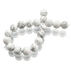 Намистини Натуральний Говліт, на Нитках, Круглі, Білий, 10мм, Отвір 1мм, близько 17шт/17см/нитка