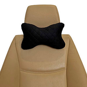 Автомобільна подушка на підголівник з алькантари (Еко-замша) Подушка в салон автомобіля Чорна 1 шт