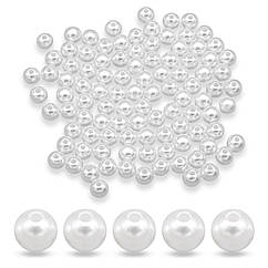 Перли Намистини Акрилові Круглі Глянцеві, Білий, 8мм, Отвір 2мм, близько 90шт/25г